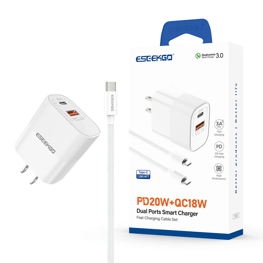 Cargador dual con cable USB-C