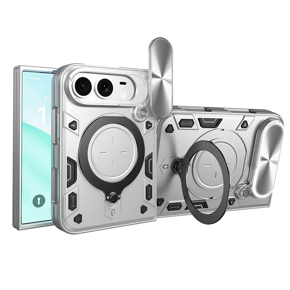 Cover HÍBRIDO plateado para iPhone Duo con soporte magnético y protector de cámara, a la venta en Smart Fix Ponce