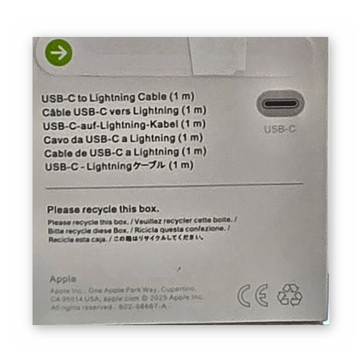Cable USB-C a Lightning de Apple, otra vista, a la venta en Smart Fix Ponce