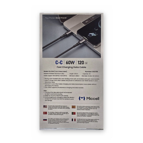 Cable USB-C a USB-C de 3 pies MICCELL, otra vista, a la venta en Smart Fix Ponce