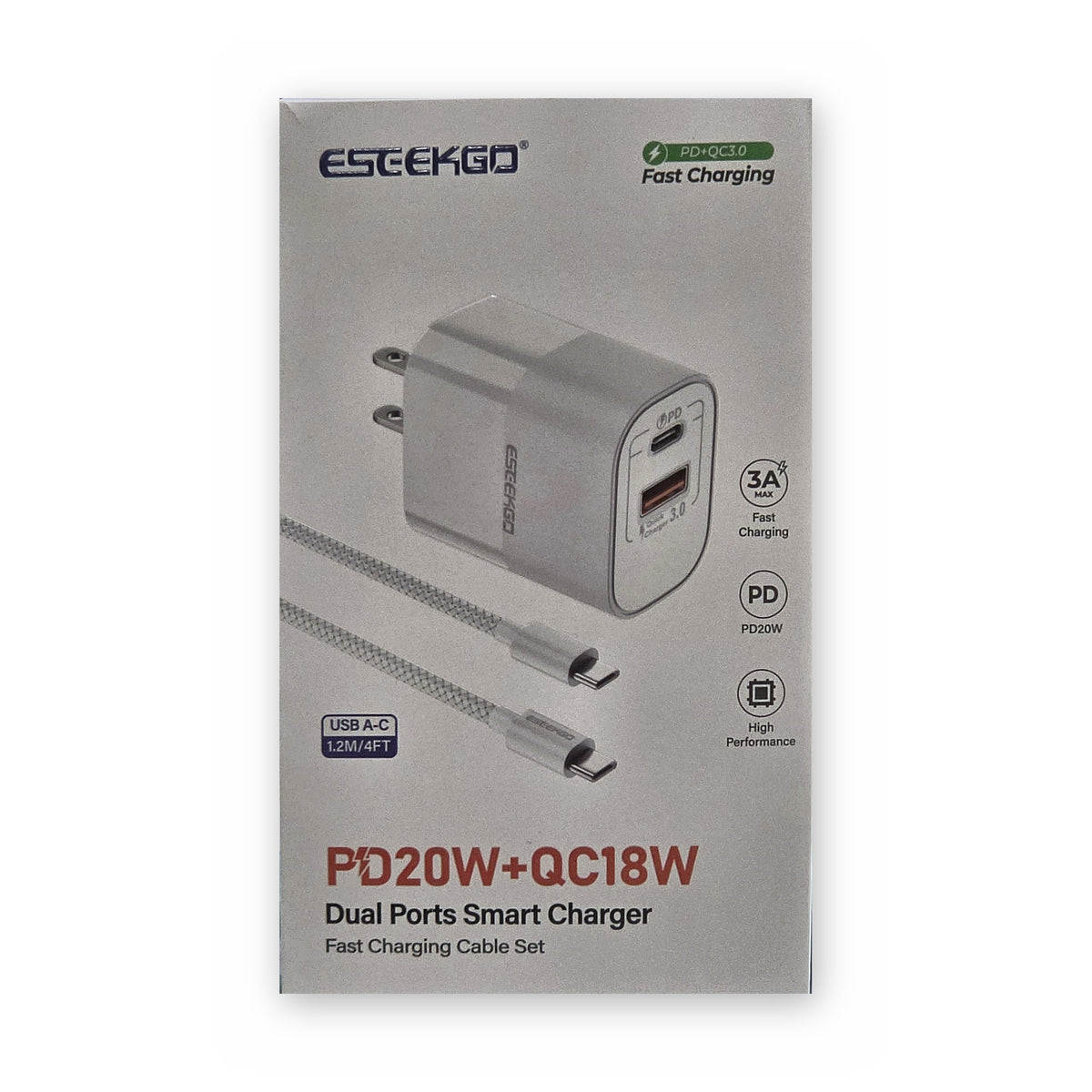 Cargador de pared doble USB-C 20W ESEEKGO, a la venta en Smart Fix Ponce