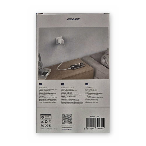 Cargador de pared doble USB-C 20W ESEEKGO, otra vista, a la venta en Smart Fix Ponce