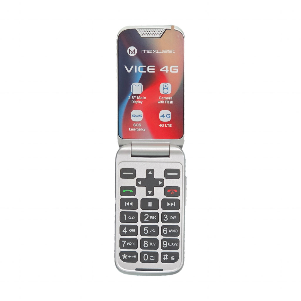 Maxwest Vice 4G plata abierto, pantalla de 2.8 pulgadas y teclado grande